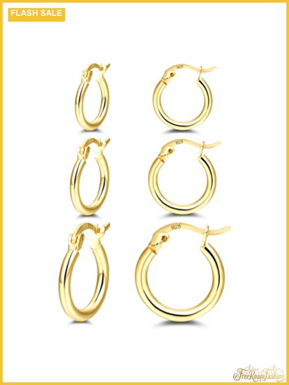 3 Pairs Small Gold Hoop Earrings Set 14K Gold Plated 925 Sterling Silver